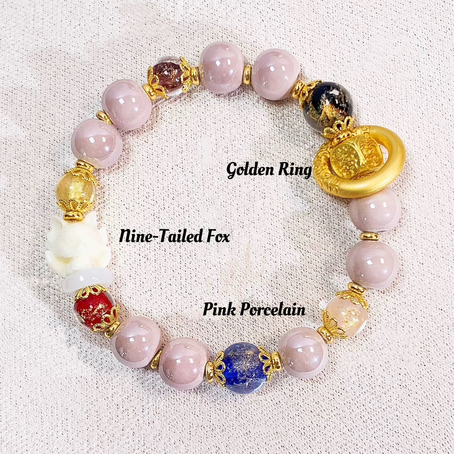 Nine-Tailed Fox Pink Porcelain Bracelet