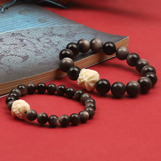 Silver Obsidian Lion Bracelet